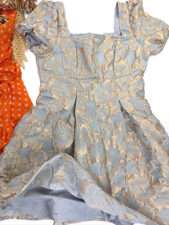 Dresses & Skirts - Womens Light Blue Floral Jacquard Party Dress Sz M